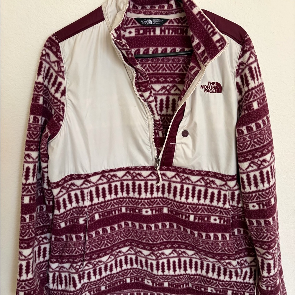 The North Face Maroon and Cream Fleece Top